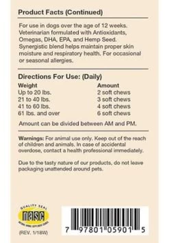 Naturvet Hemp Allergy Aid Soft Chews For Dogs - 60 Count 6 Naturvet Hemp Allergy Aid Soft Chews For Dogs - 60 Count -Ranch & farm shop only. 2023535 02 03888.1637592942