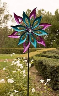 Alpine Dual Floral Windmill Stake With Gems