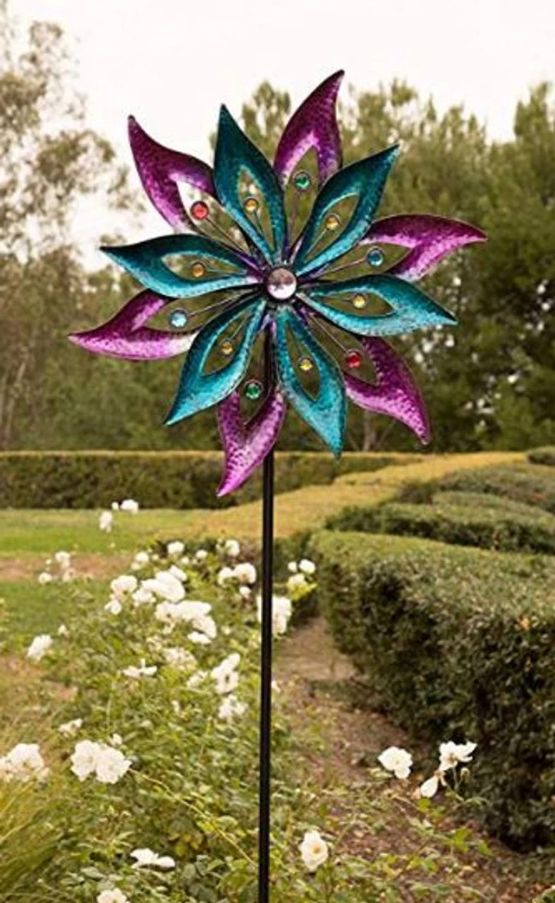 Alpine Dual Floral Windmill Stake With Gems