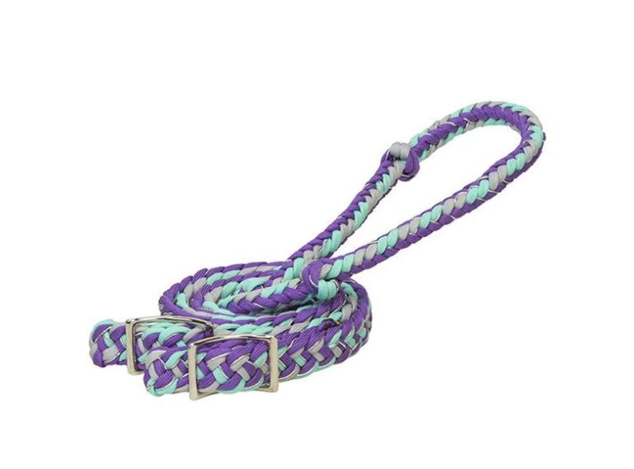 Weaver Leather 8' Braided Nylon Reins- Purple/Grey/Mint 3 Weaver Leather 8' Braided Nylon Reins- Purple/Grey/Mint