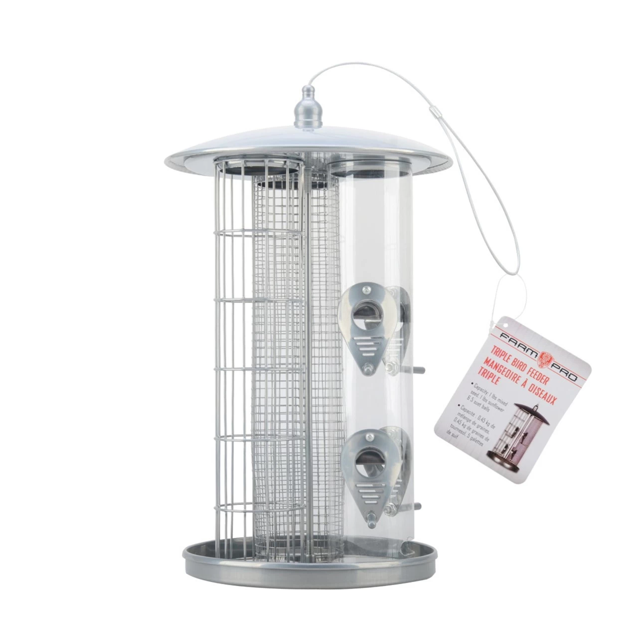 Farm Pro Silver Triple Bird Feeder 3 Farm Pro Silver Triple Bird Feeder