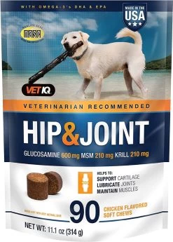 VET IQ Hip & Joint Supplement For Dogs- 90 Count Bag
